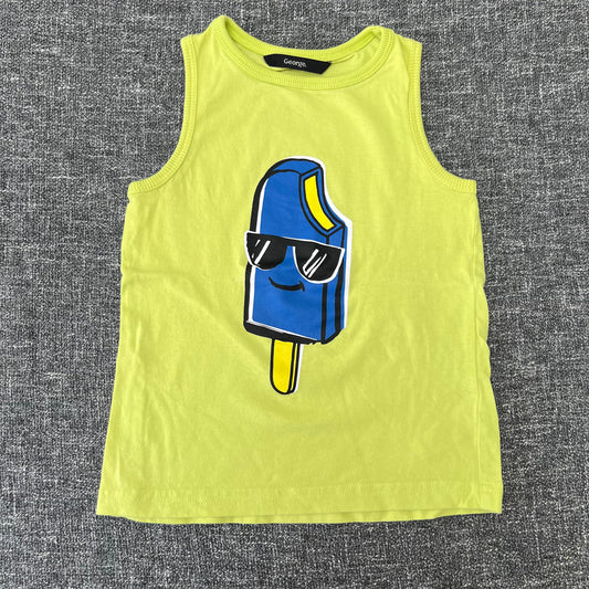 Boys 2-3 Year Lime Green Vest top T-shirt with Lolly Logo