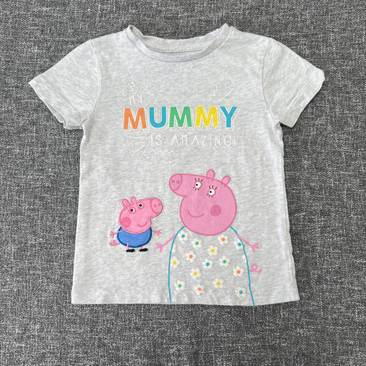 Boys 2-3 Year Grey George Pig "Mummy Is Amazing" T-shirt