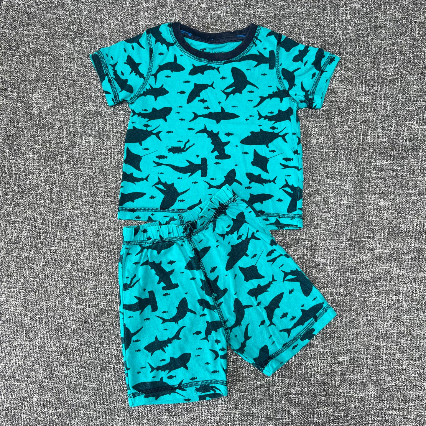 Boys 2-3 Year Blue & Turquoise  Shark Print Summer Pjs