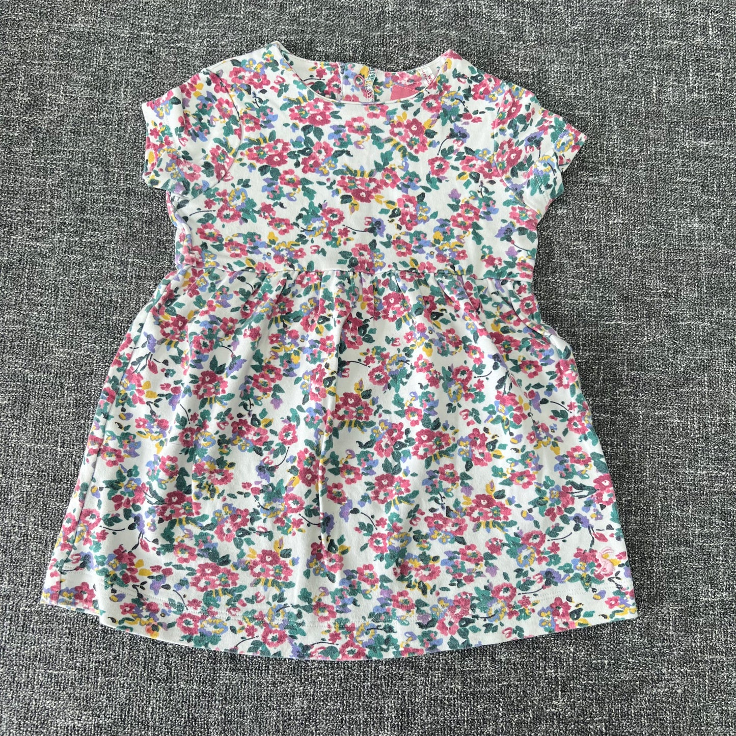 Girls 18-24 Month White Summer Dress With Pink Floral Pattern