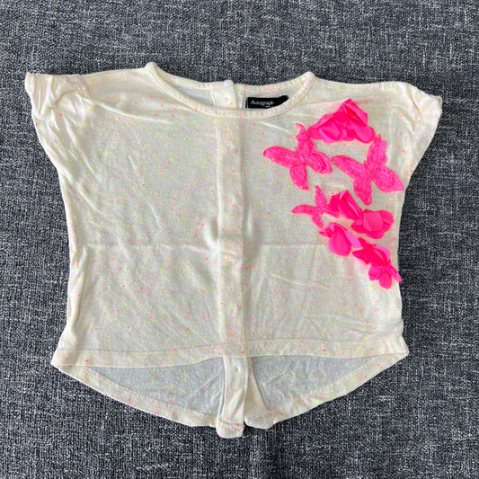 Girls 18-24 Month Cream T-shirt With Fluorescent Pink Butterflies