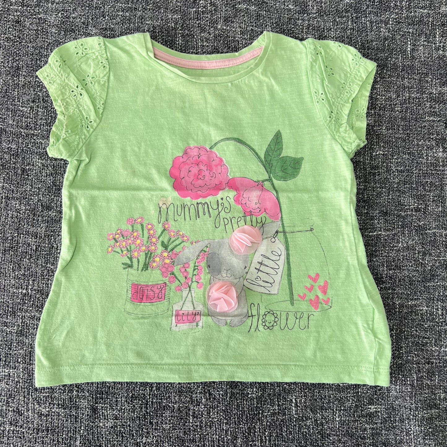 Girls 18-24 Month Lime Green & Pink Bunny T-shirt "Mummy's Pretty Little Flower"