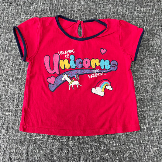 Girls 18-24 Month Red "Dreaming Of Unicorns & Rainbows" T-shirt