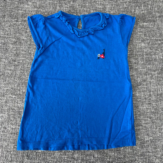 Girls 18-24 Month Plain Blue T-shirt With Small Embroidered Flower Motif