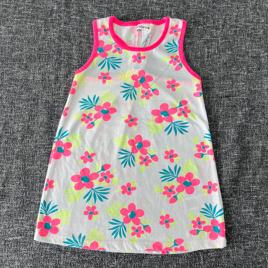 Girls 18-24 Month White Summer Dress With A Fluorescent Pink Flower Pattern