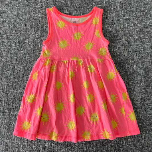 Girls 18-24 Month Fluorscent Pink Sleeveless Summer Dress Printed With Yellow Sunshines