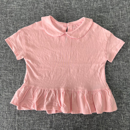 Girls 18-24 Month Plain Pale Pink T-shirt Top With A Peter Pan Collar