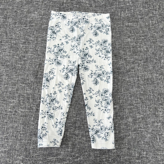 Girls 18-24 Month White & Blue Floral Print Leggings