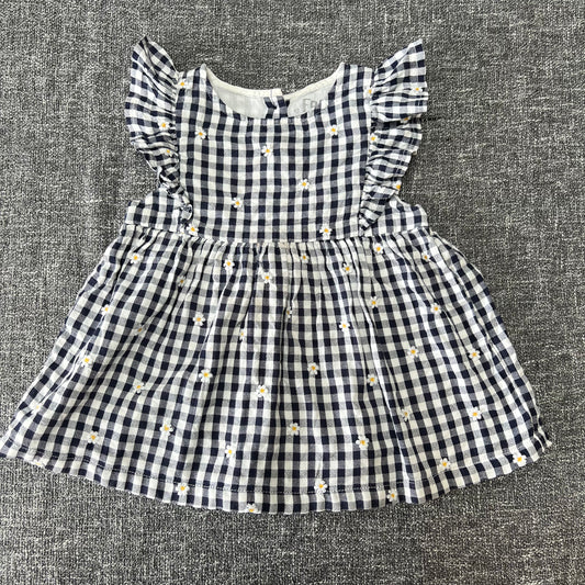 Girls 18-24 Month Blue & White Check Summer Top With Embroidered Daisys