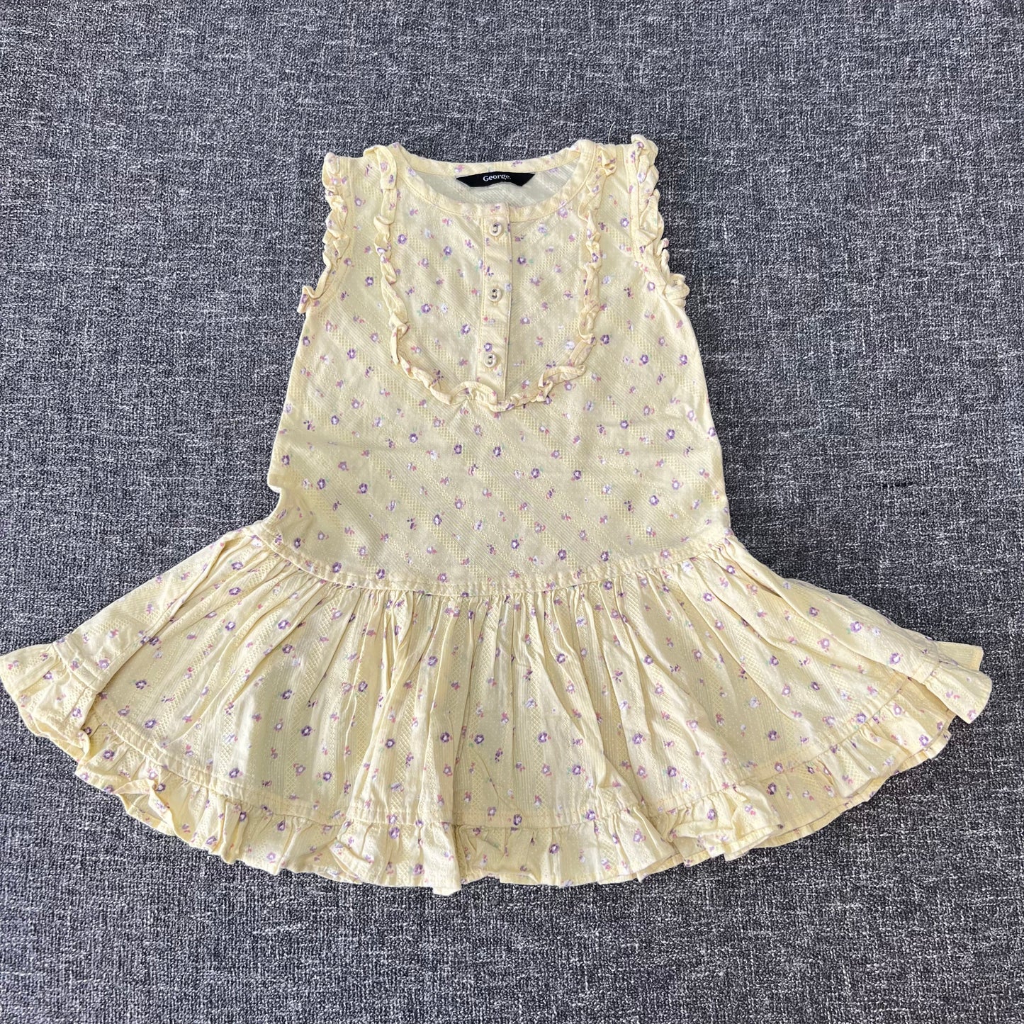 Girls 18-24 Month Yellow Summer Dress With A Purple Floral Print