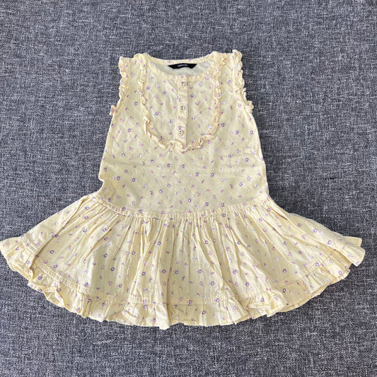 Girls 18-24 Month Yellow Summer Dress With A Purple Floral Print