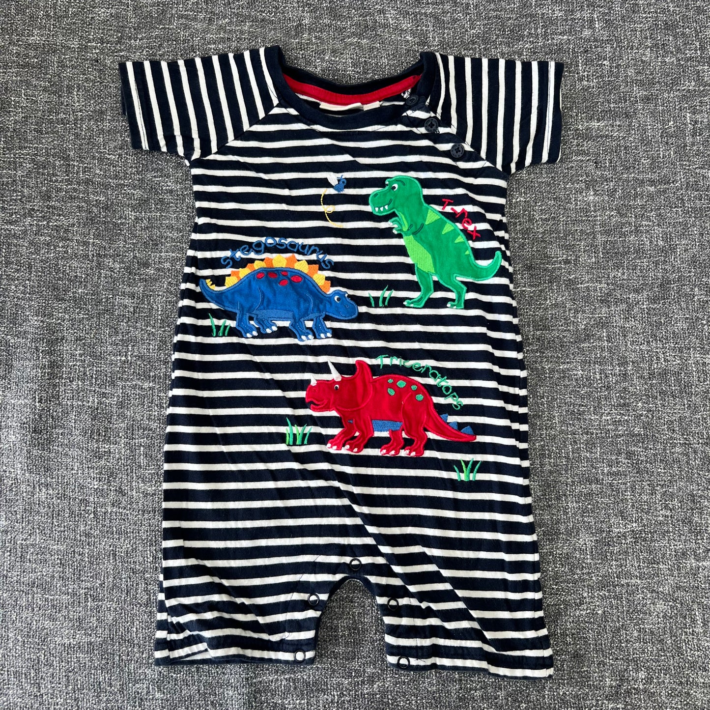 Boys 18-24 Month Blue & White Striped Dinosaur Summer Romper