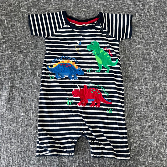 Boys 18-24 Month Blue & White Striped Dinosaur Summer Romper