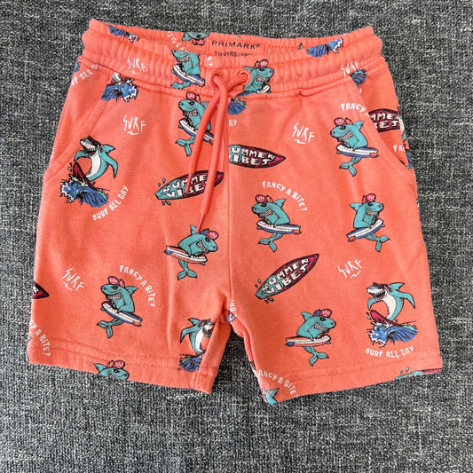 Boys 18-24 Month Orange Jogger Style Shorts with Shark Print