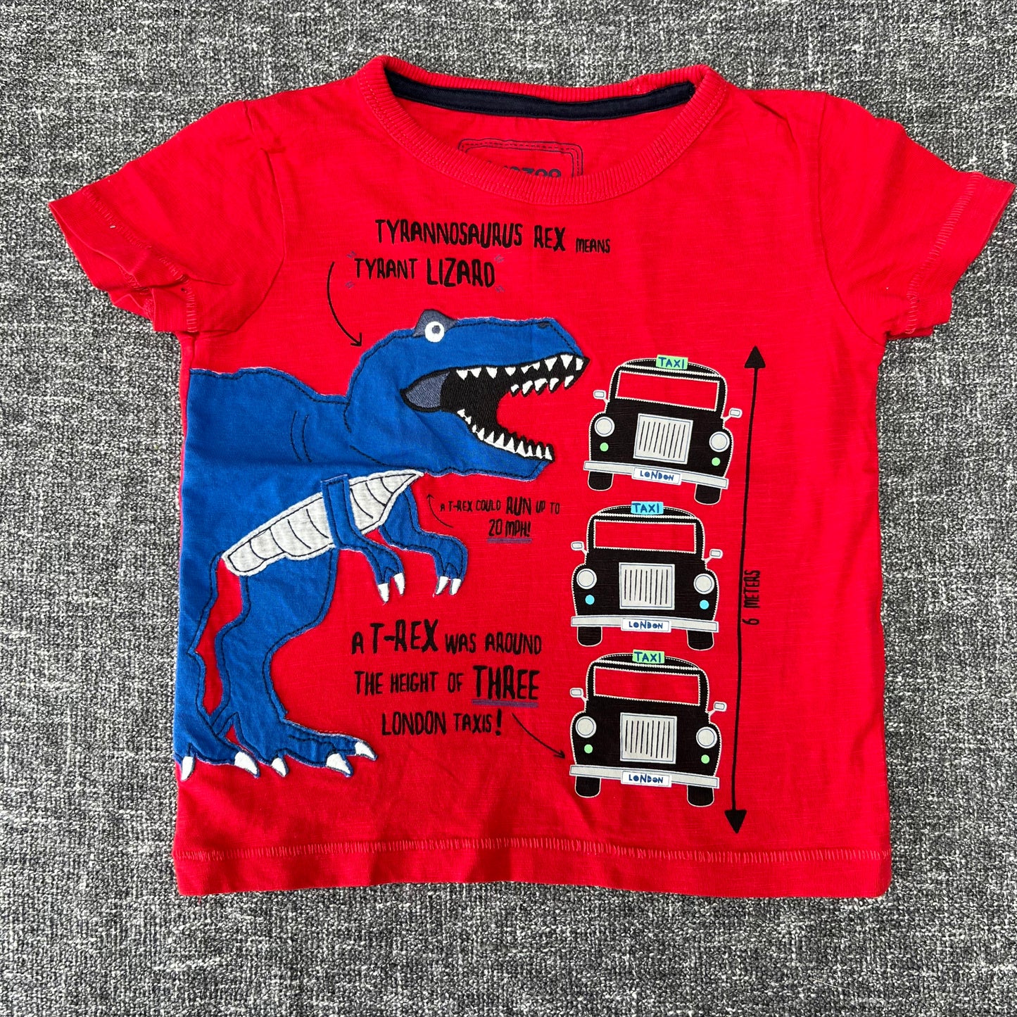 Boys 18-24 Month Red T-shirt With Appliqué Blue Tyrannosaurus Rex