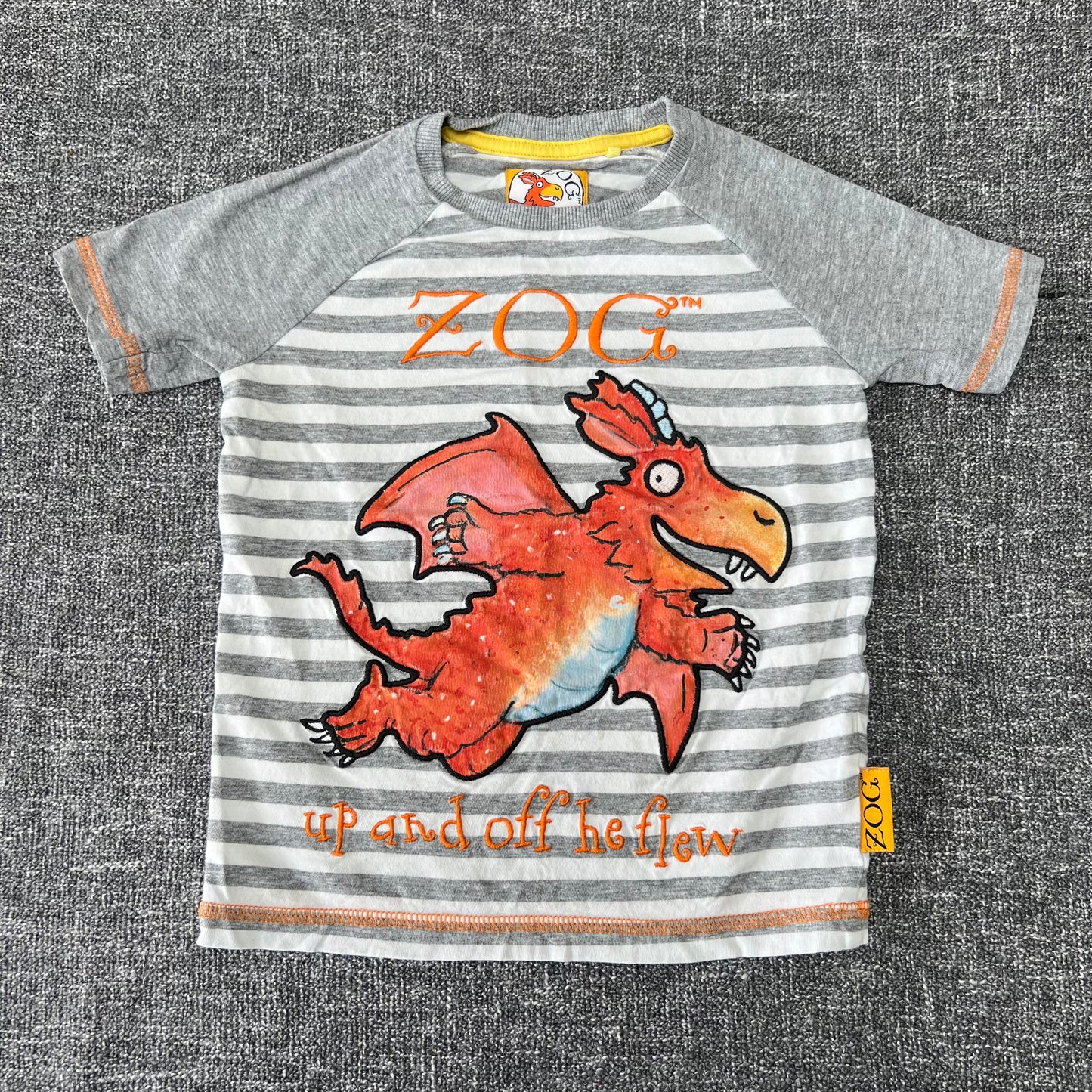 Boys 18-24 Month Grey & White Striped "Zog Up And Off He Flew" T-shirt