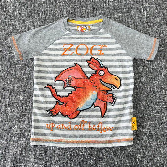 Boys 18-24 Month Grey & White Striped "Zog Up And Off He Flew" T-shirt