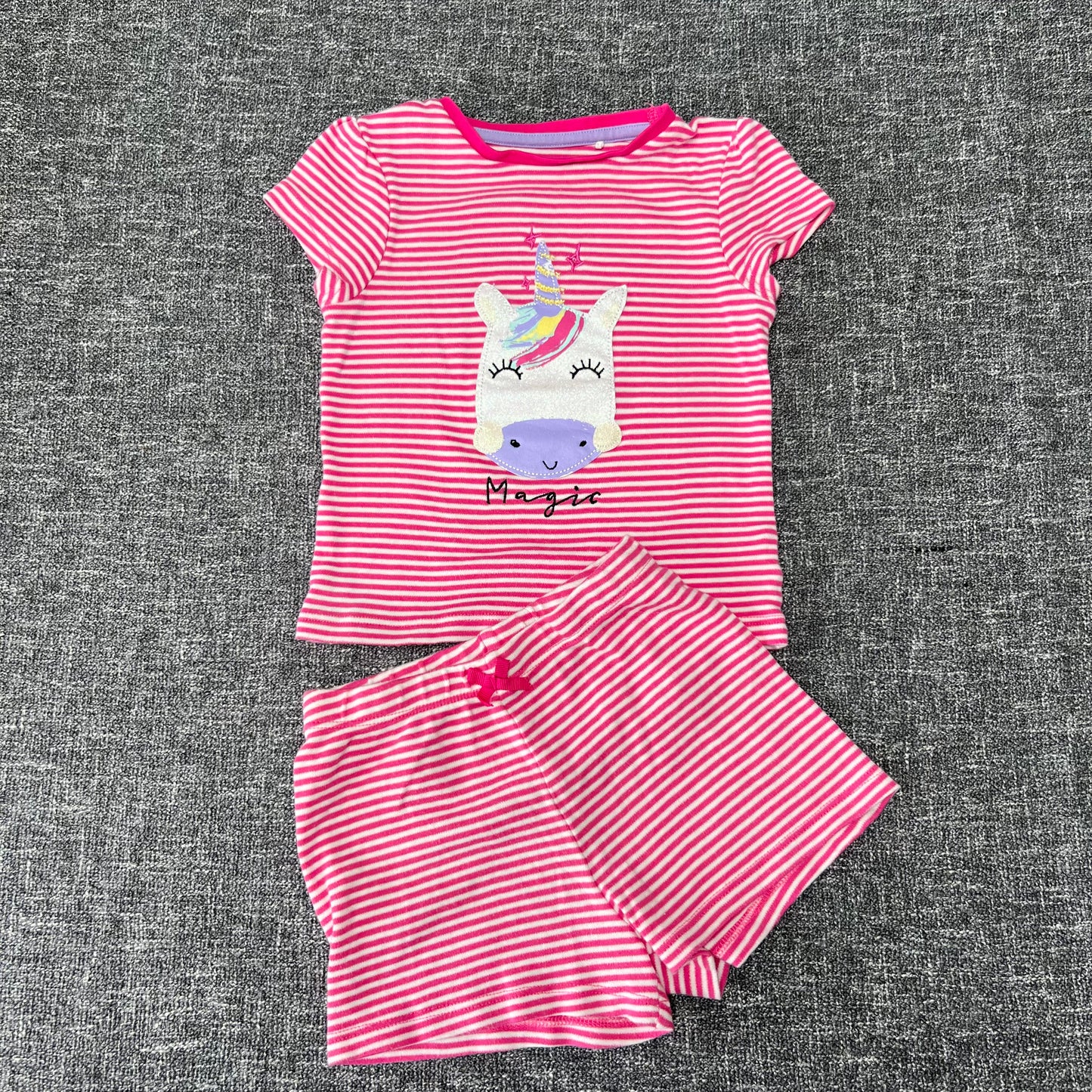 Girls 18-24 Month Pink & White Striped Unicorn Summer Pjs