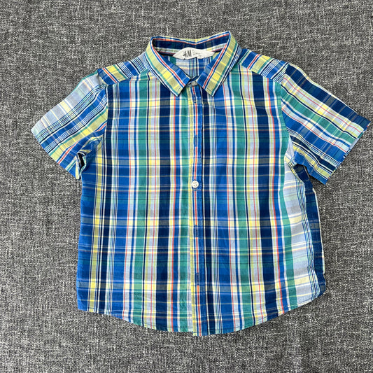 Boys 4-5 Year Blue & Green Checked Short Sleeved Shirt