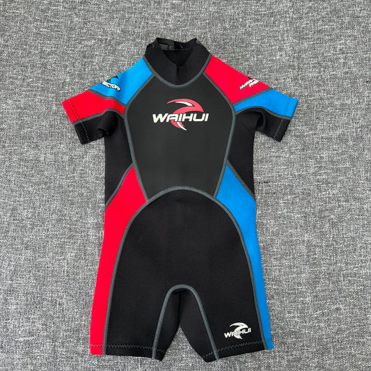 Boys / Girls 3-4 Year Red, Blue & Black Shortie Wetsuit UV Protector (O)