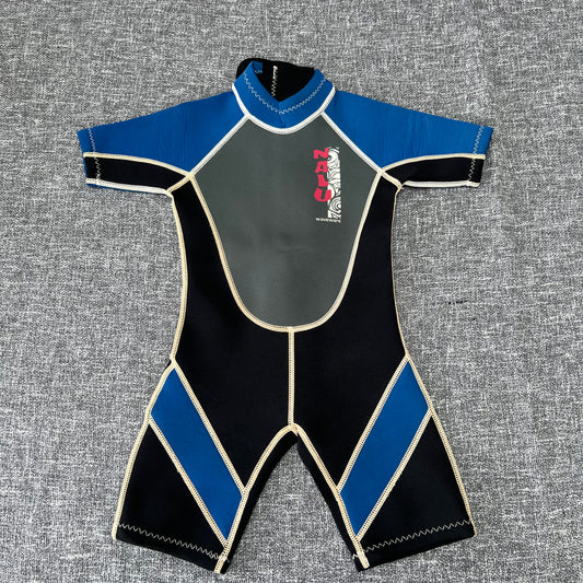 Boys 3-4 Year Blue, Black & Grey Shortie Wetsuit (O)