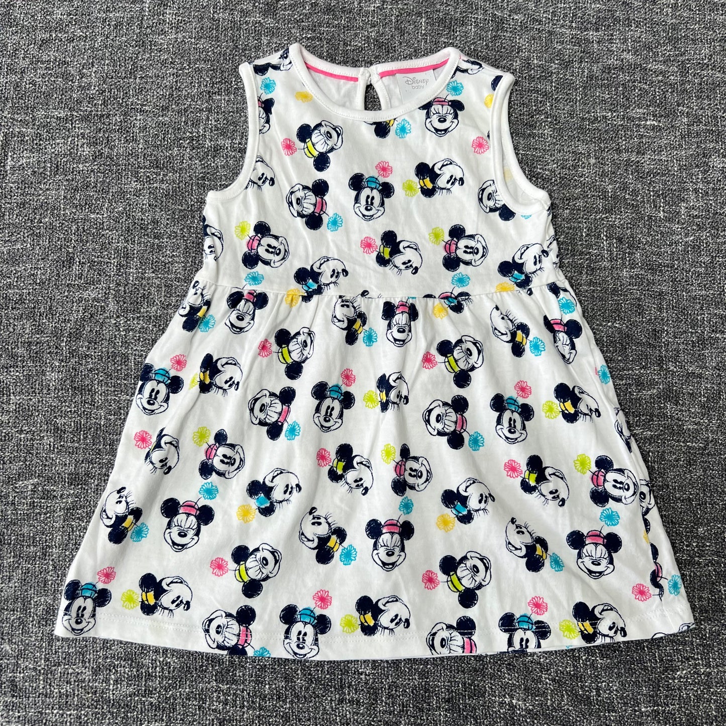 Girls 12-18 Month White Jersey Summer Dress With A Minnie Mouse Print