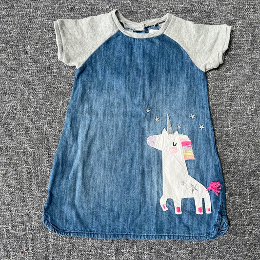 Girls 12-18 Month Denim Summer Dress with Appliqué Unicorn