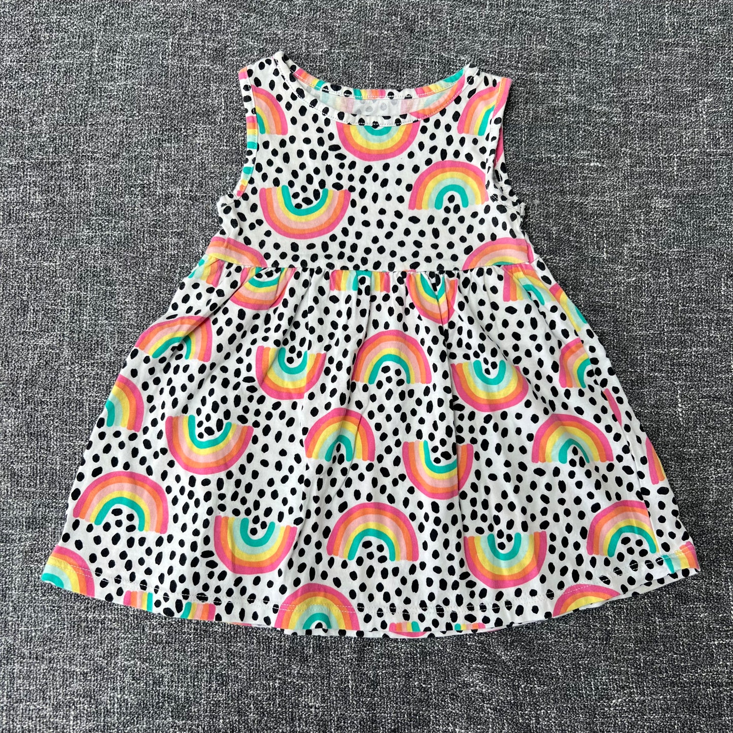 Girls 12-18 Month Jersey Summer Dress With Rainbows & Black Spots