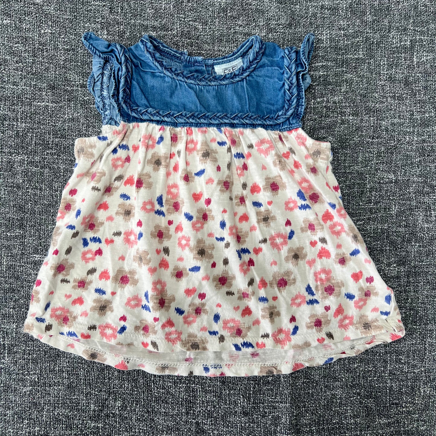 Girls 12-18 Month Blue & Beige Summer top With A Flower Print