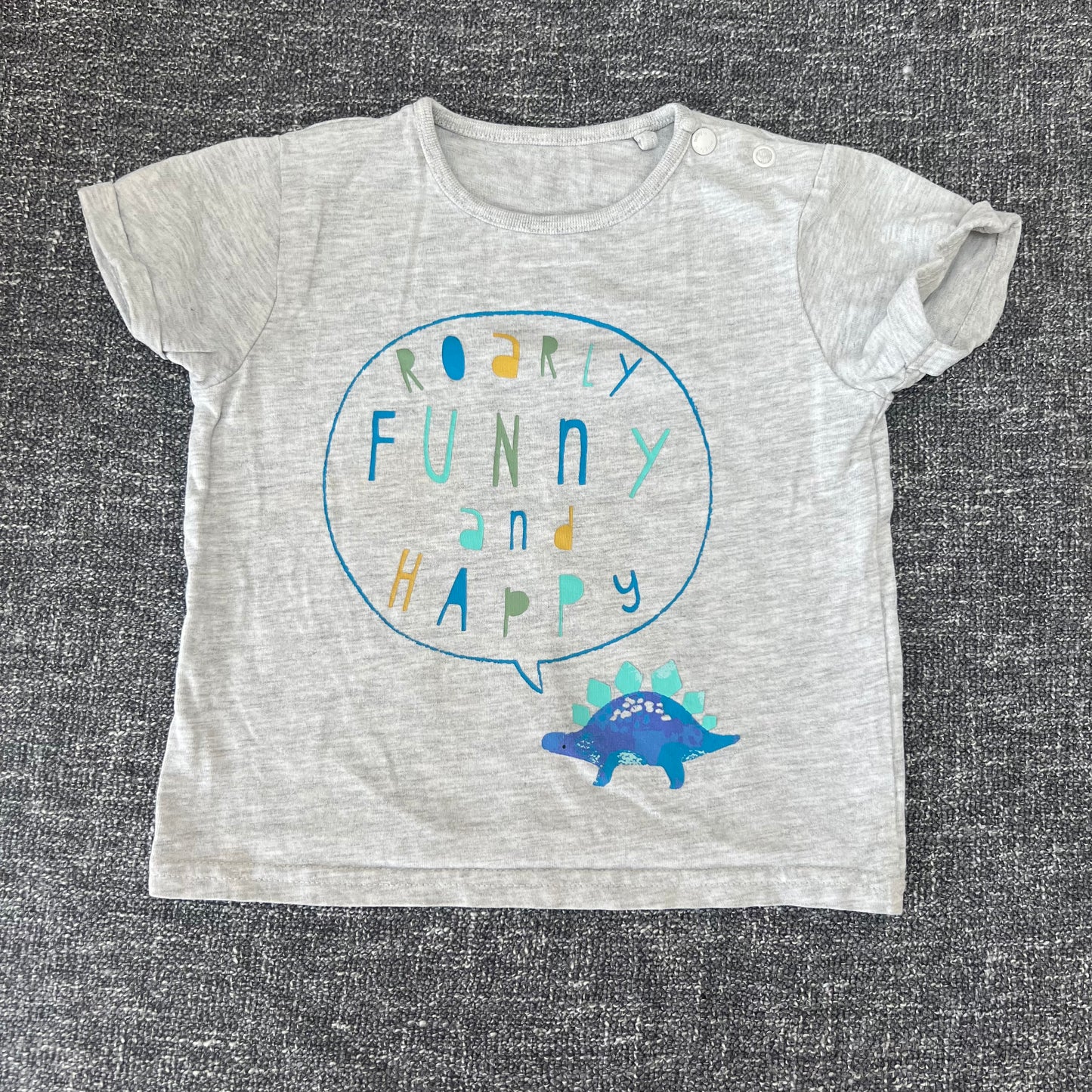 Boys 12-18 Month Grey "Roarly Funny And Happy" Dinosaur T-shirt