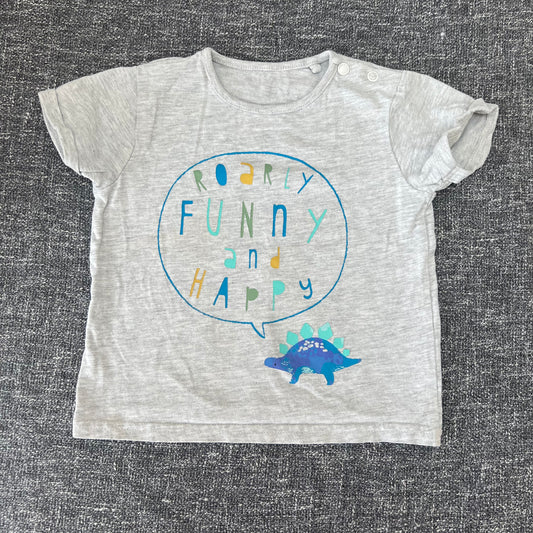 Boys 12-18 Month Grey "Roarly Funny And Happy" Dinosaur T-shirt