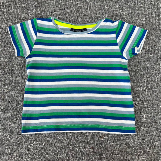 Boys 12-18 Month Blue, Green, Grey & White Striped T-shirt