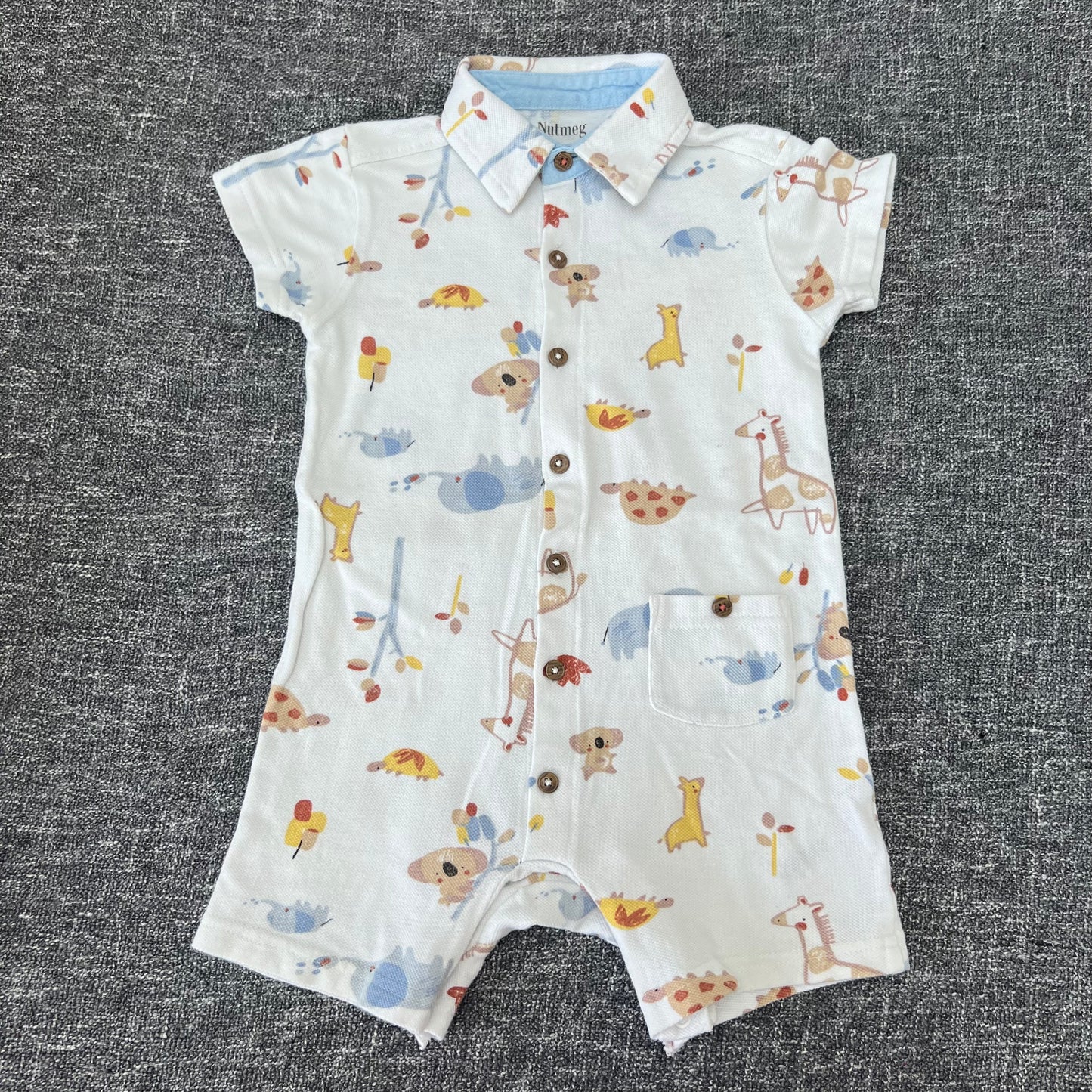 Boys 12-18 Month Boys Summer Romper White Background With Colourful Animals