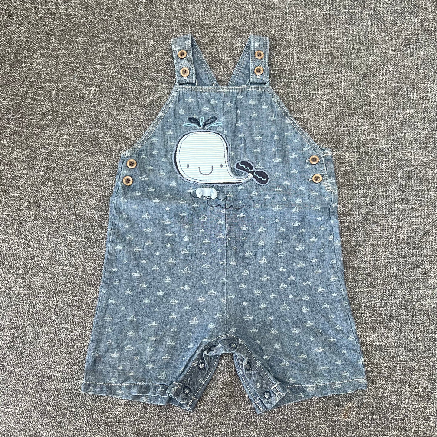 Boys 12-18 Month Blue Denim Style Summer Dungarees With Appliqué Whale