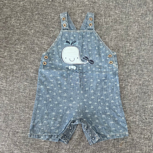 Boys 12-18 Month Blue Denim Style Summer Dungarees With Appliqué Whale