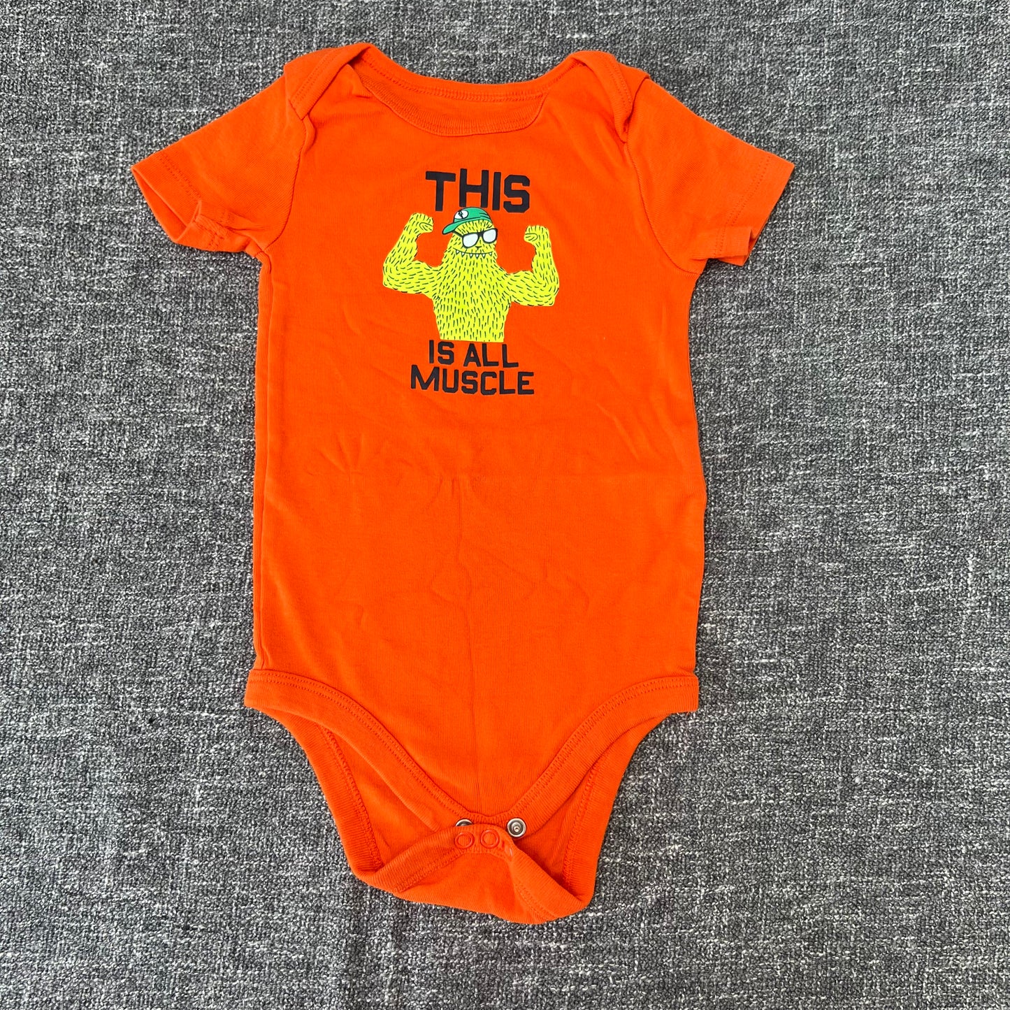 Boys 12-18 Month Orange "This Is All Muscle" Short Sleeved Bodysuit