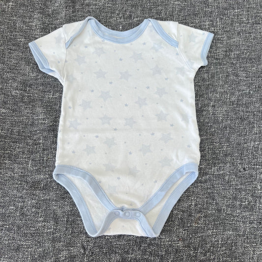 Boys 12-18 Month White & Blue Star Print Short Sleeved Bodysuit