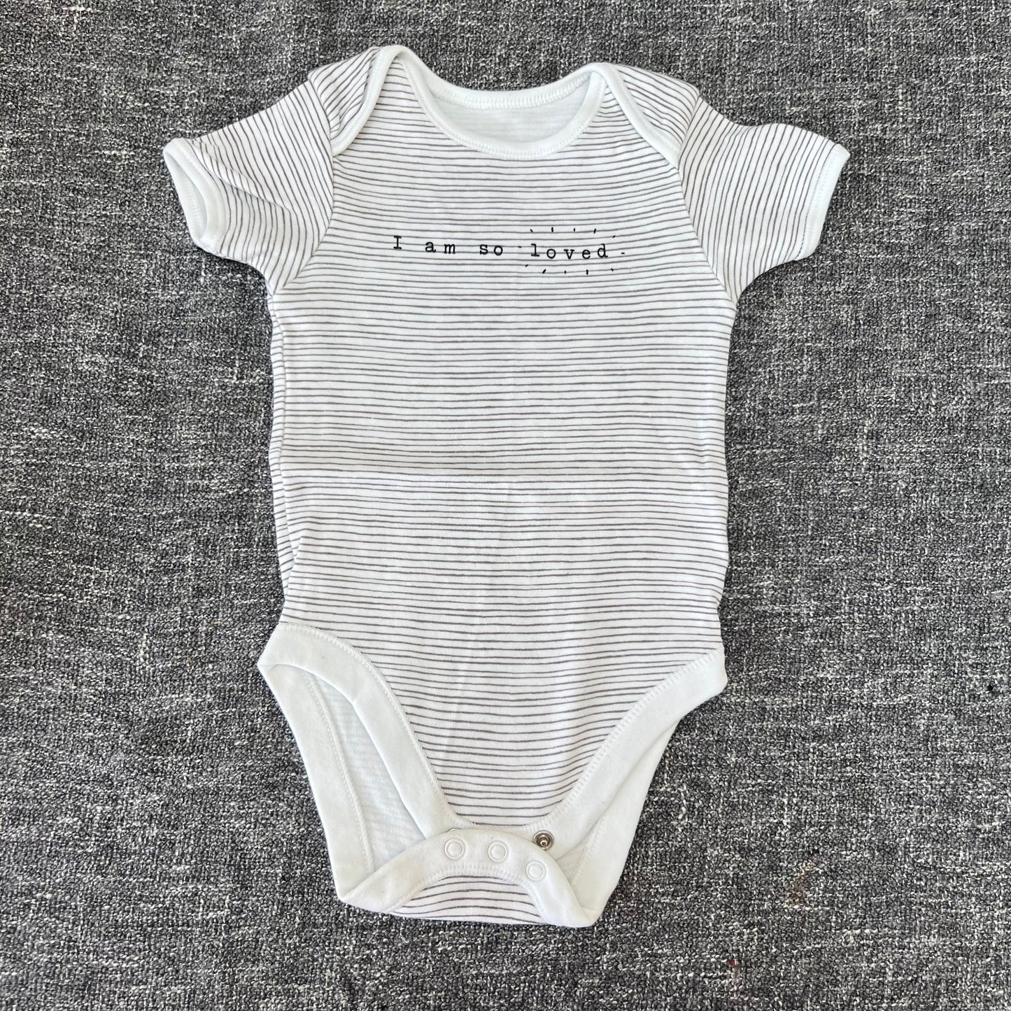 Boys 12-18 Month White & Black "I Am So Loved" Short Sleeved Bodysuit