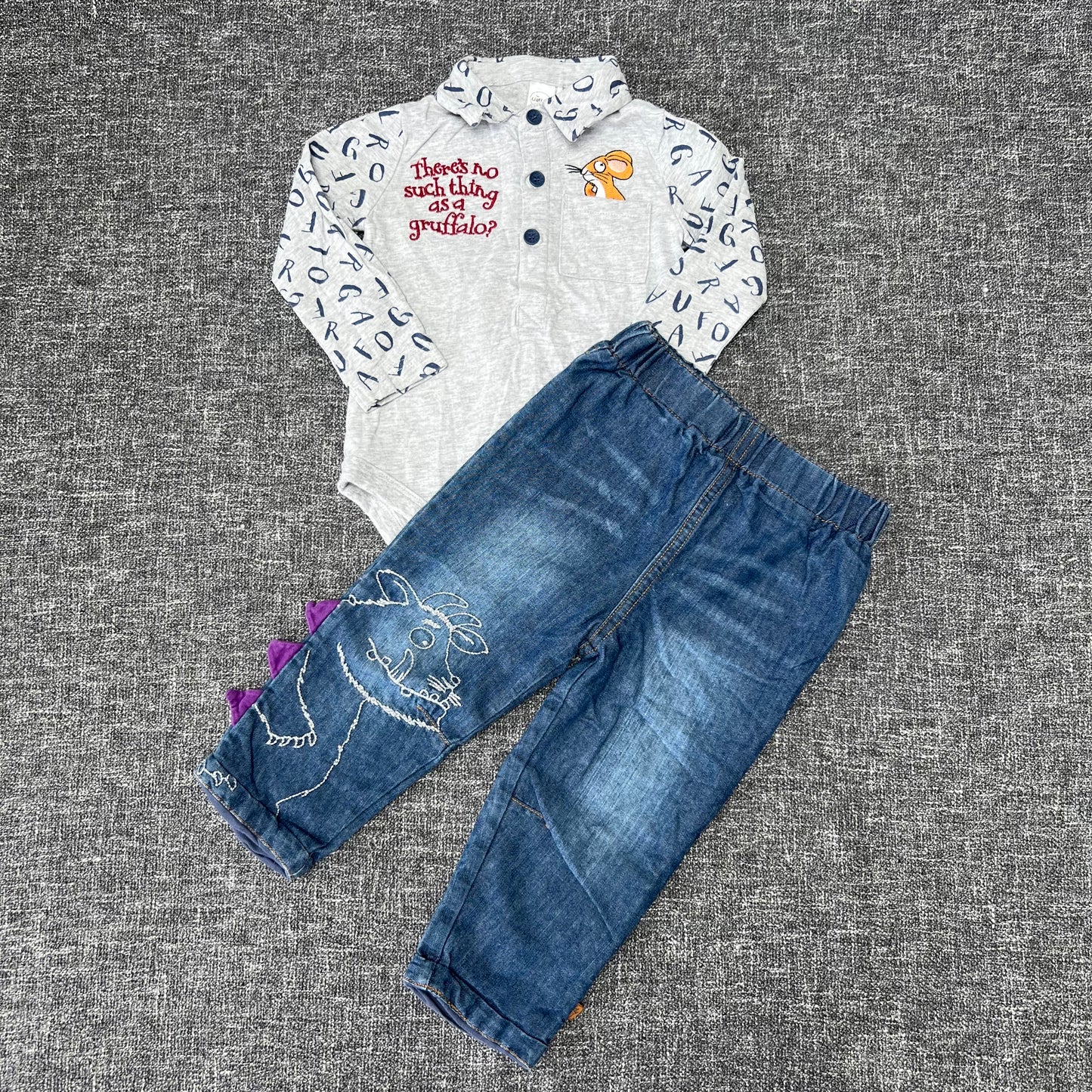 Boys 12-18 Month Blue & Grey "Gruffalo" Jeans & Long Sleeved Bodysuit Outfit