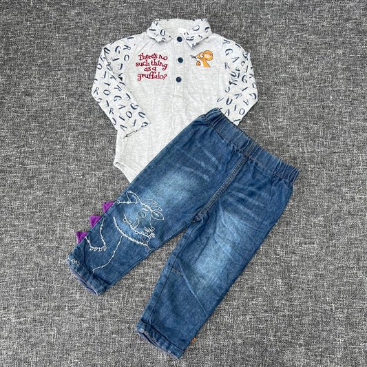 Boys 12-18 Month Blue & Grey "Gruffalo" Jeans & Long Sleeved Bodysuit Outfit