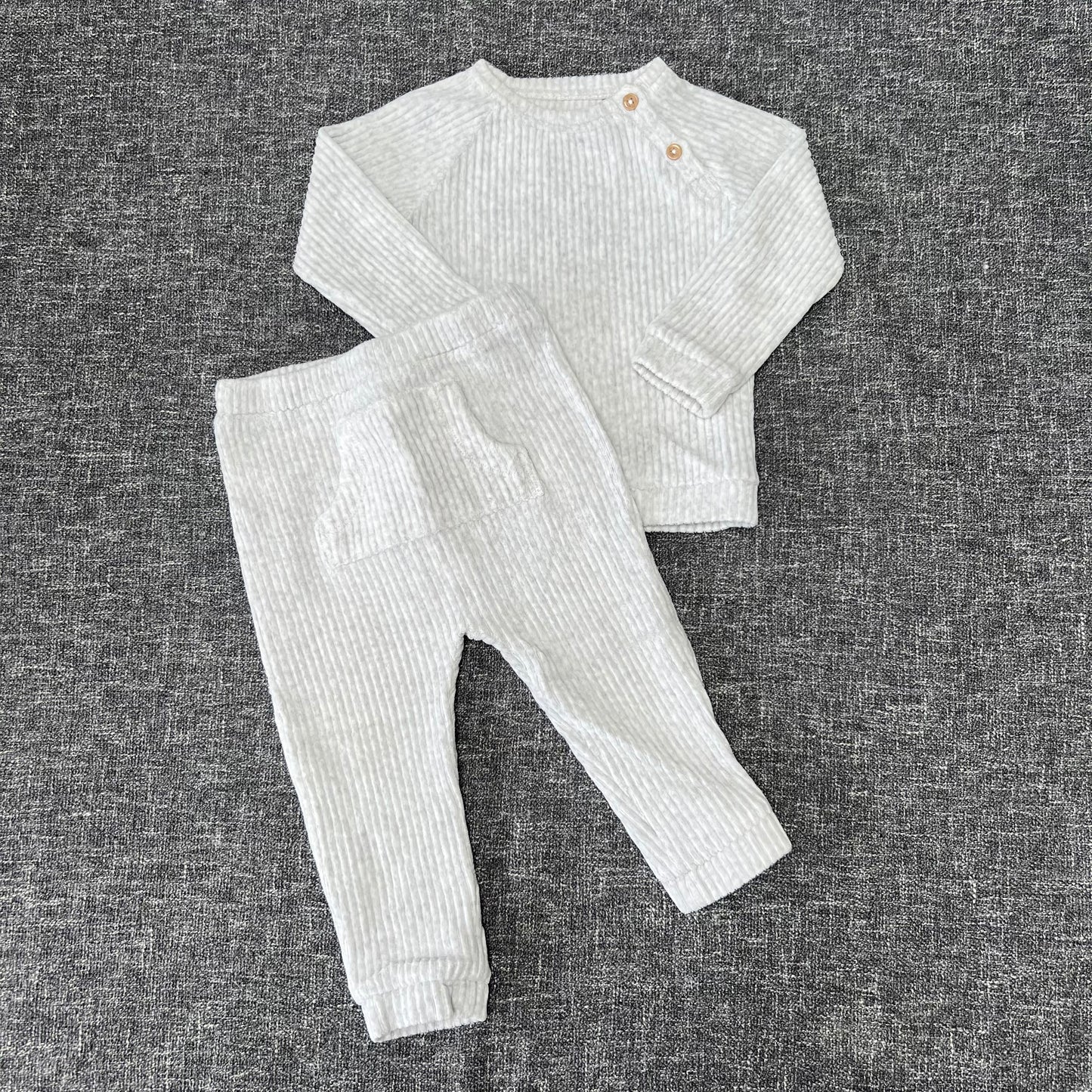 Boys 12-18 month Grey Ribbed Valour Matching Top & Bottoms Outfit