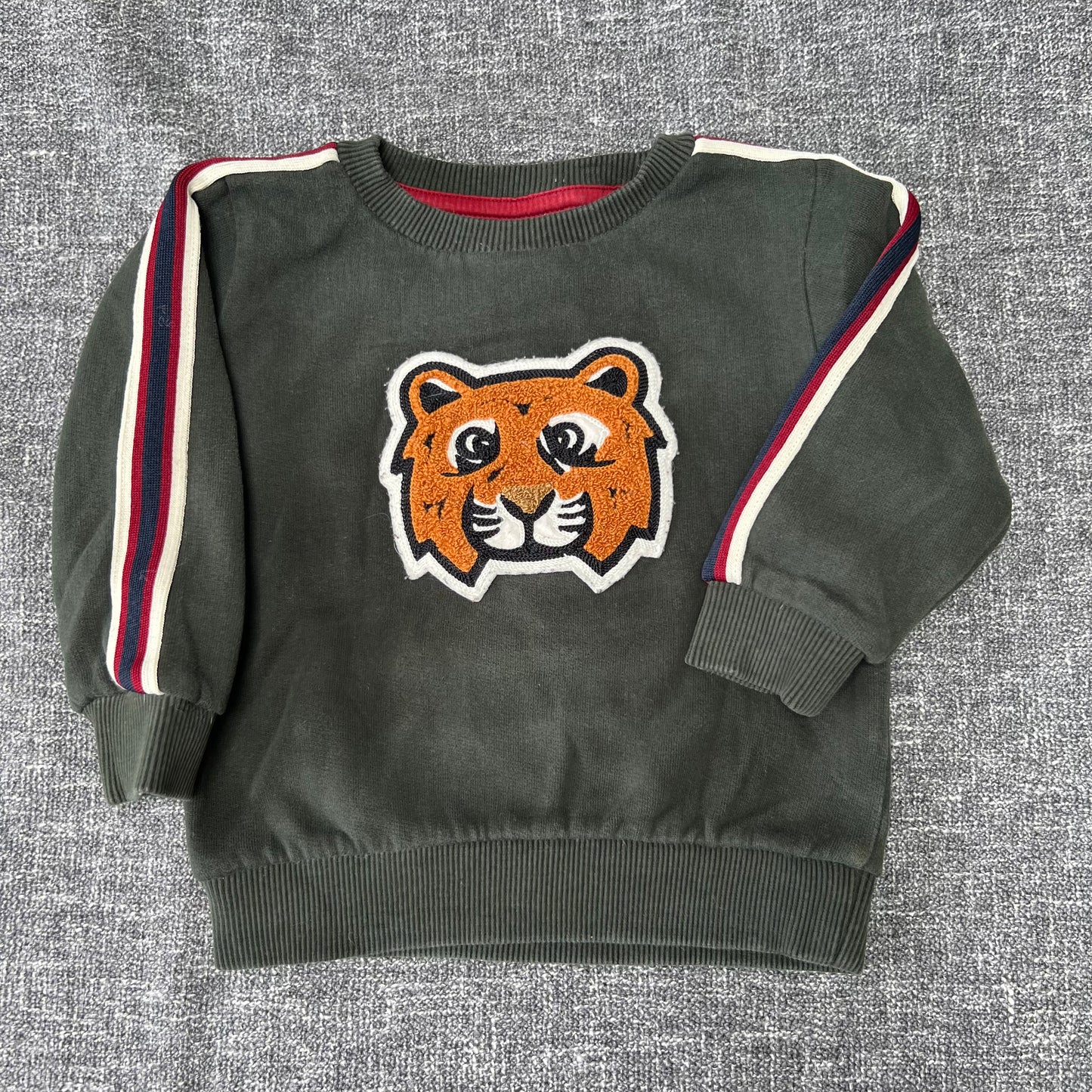 Boys 12-18 Month Green Jumper With Appliqué Tiger On The Front