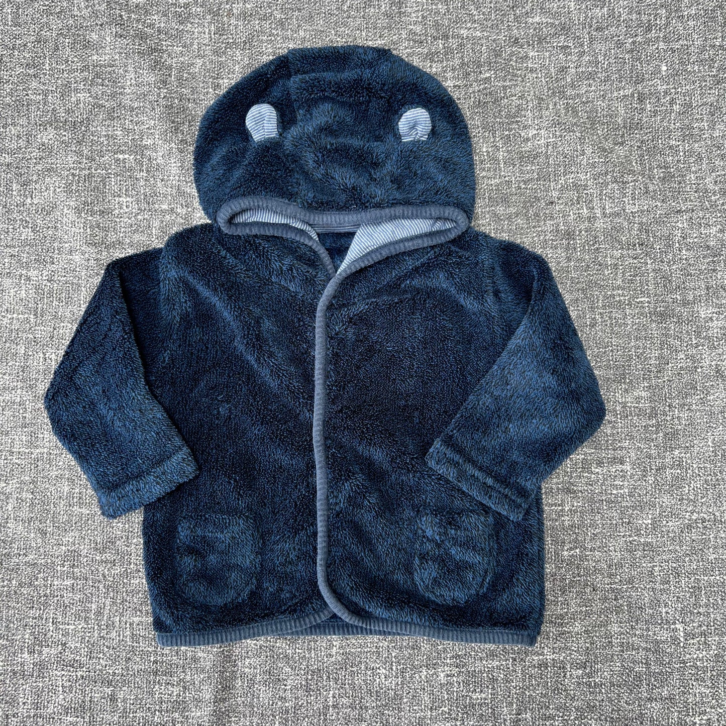 Boys 9-12 Month Dark Blue Fleece Style Hooded Cardigan