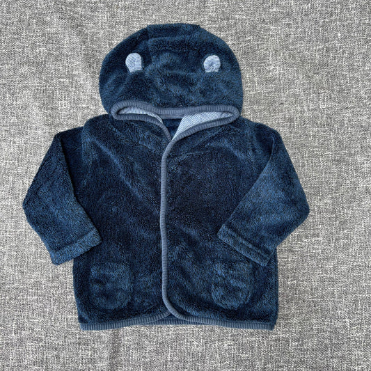 Boys 9-12 Month Dark Blue Fleece Style Hooded Cardigan