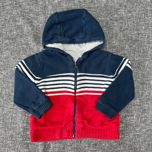 Boys 12-18 Month Blue, Grey & Red Striped Zipped Hoodie