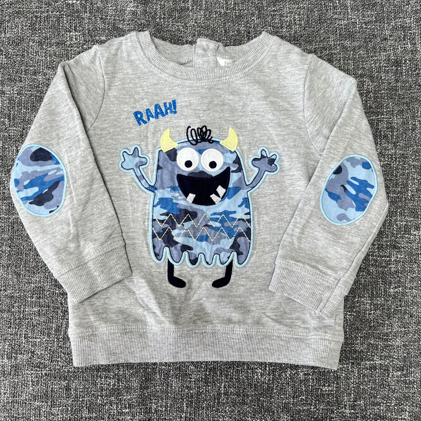 Boys 12-18 Month Grey Sweatshirt With Blue Appliqué Monster