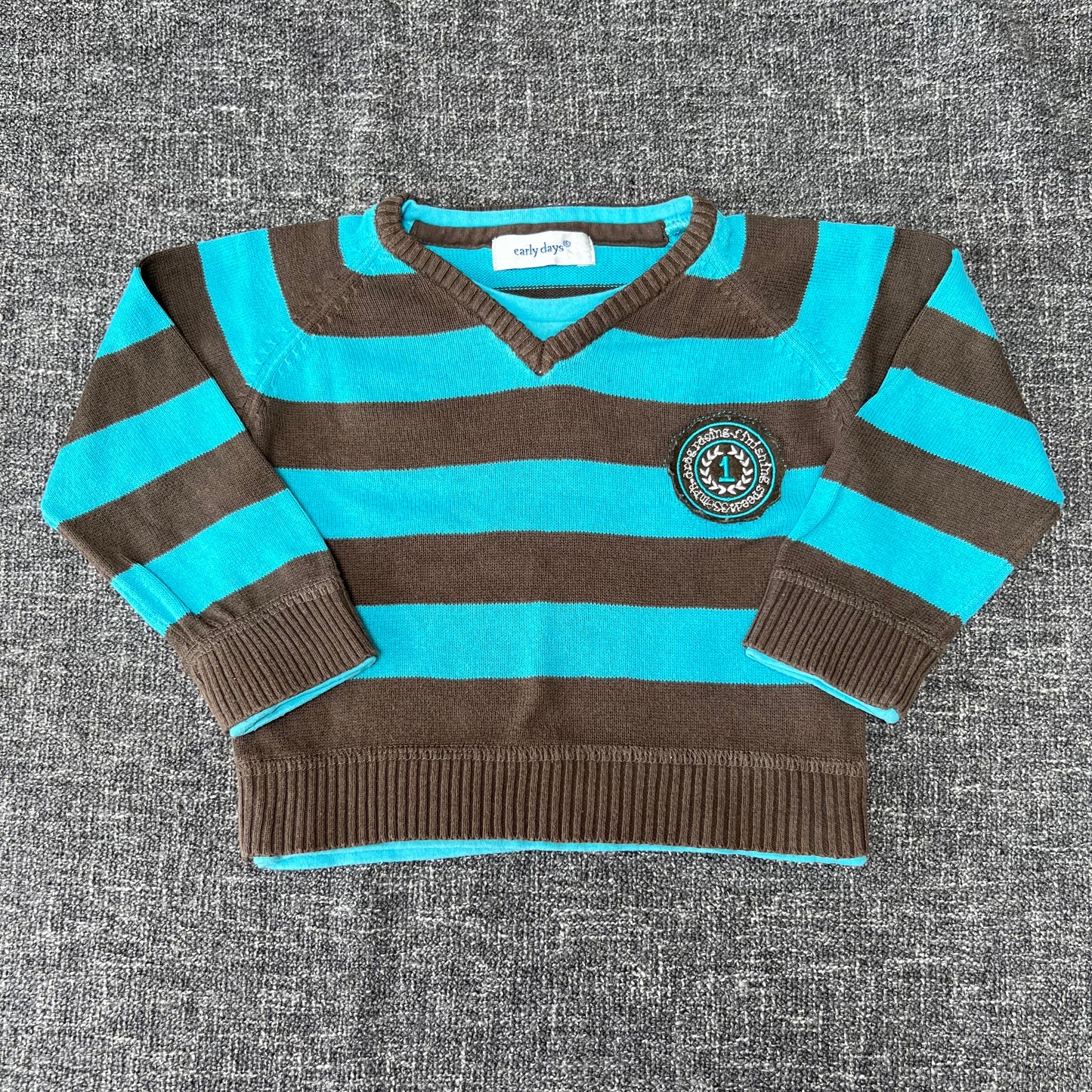 Boys 12-18 Month Blue & Brown Striped Thin Cotton Jumper