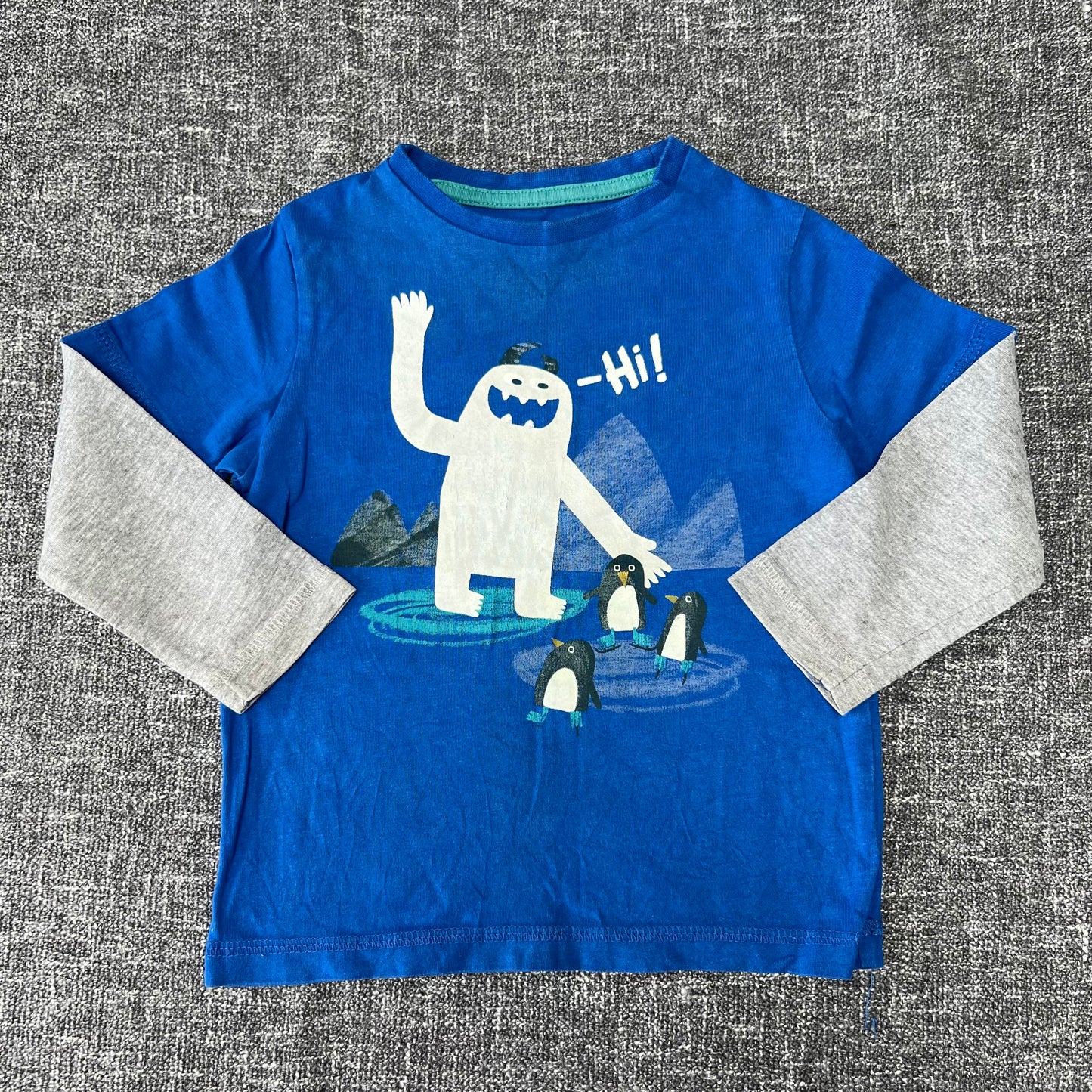 Boys 12-18 Month Blue Long Sleeved Top With Yeti & Penguin Motif