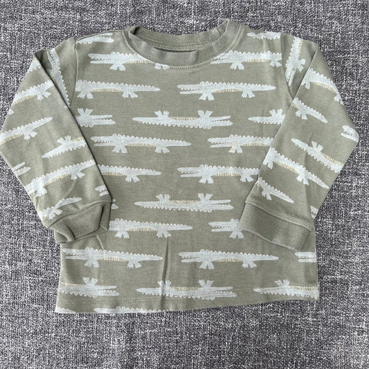 Boys 12-18 Month Green Crocodile Print Long Sleeved Top