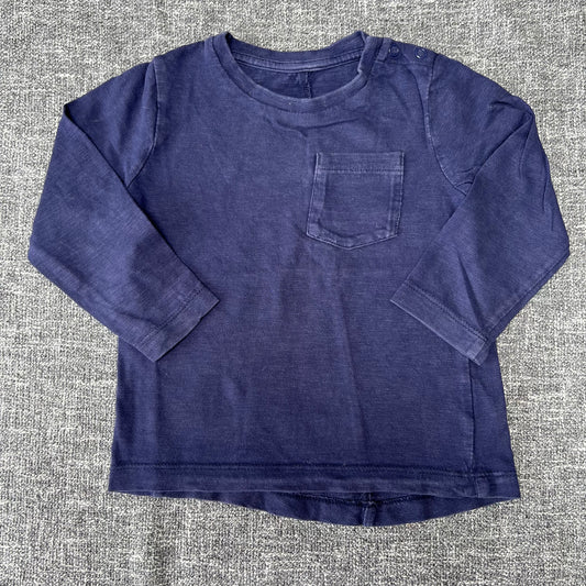 Boys 12-18 Month Plain Blue Long Sleeved Top With Pocket Detail